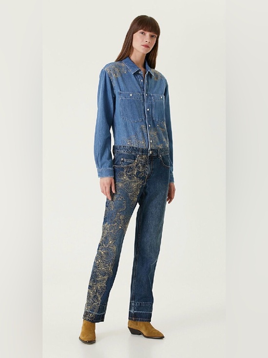 Isabel Marant Pants - Isabel Marant Imane Embroidered Denim Jumpsuit Size FR 34 (US 2)